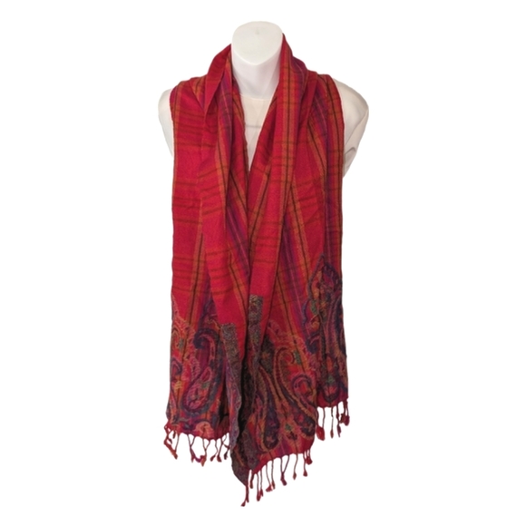 Fringed Plaid and Paisley Woven Wrap Scarf - Picture 2 of 3